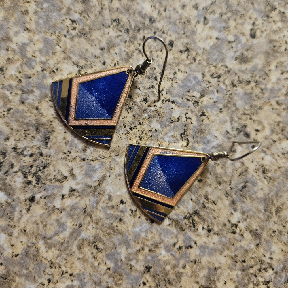 Blue and Gold Geometric Earrings